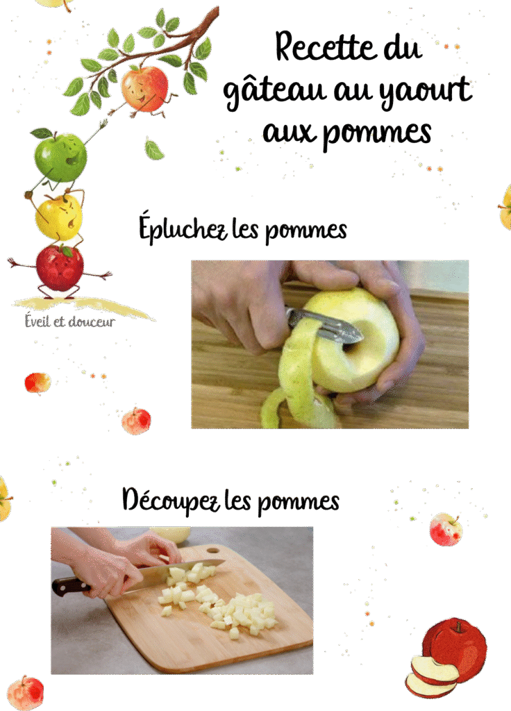 recette de la préparation des pommes pour une recettes de gâteau pour Eveil et Douceur